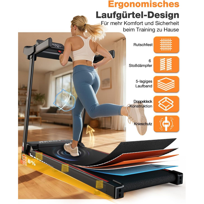 Бігова доріжка Dskeuzeew складана з регулюванням нахилу - Walking Pad для дому, 1-12 км/год, електрична, чорна