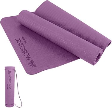 Йога мат Mobiclinic® 181x61 см, 6 мм, фіолетовий, з ремінцем, нековзний, миючий, водонепроникний