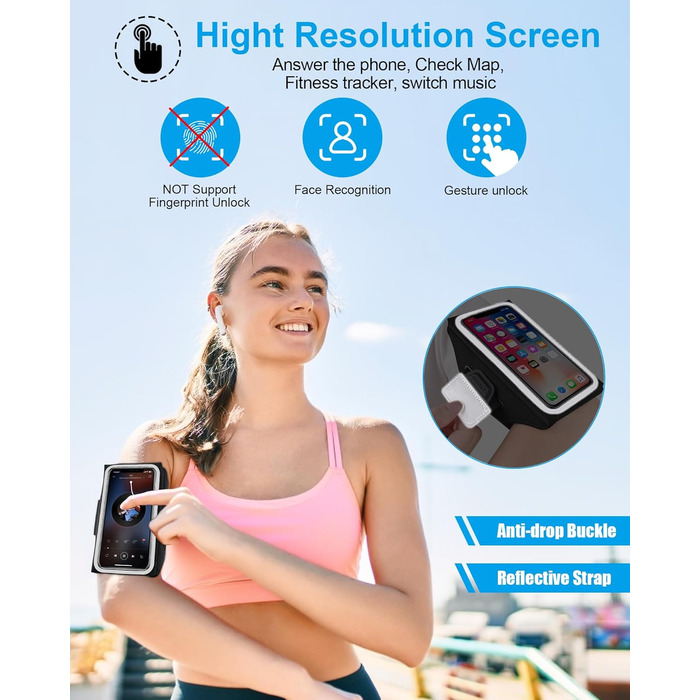 Чохол для телефону на руку для бігу з кишенею для навушників, на руку, для iPhone 17 16 15 14 13 12 11 Pro Max Galaxy S24 S23 Ultra, чорний