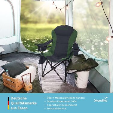 Сккандика Relax Comfort: Зручний складаний стілець для кемпінгу з підстаканником та охолоджувальним відділенням, до 160 кг, зелено-сірий