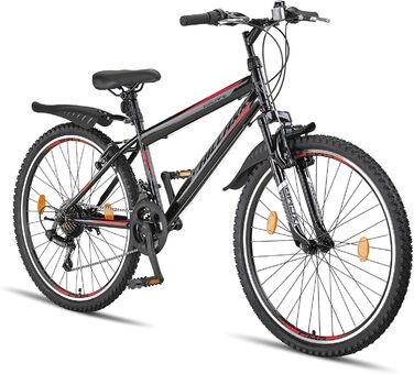 Гірський велосипед Chillaxx Bike Escape 24/26 дюймів для дівчат, хлопців, жінок і чоловіків, 21 швидкість, чорний-червоний, V-гальма, преміум-якість