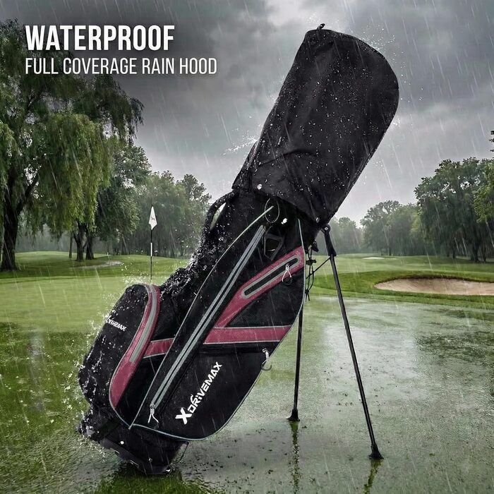 Легкий гольф-мішок Standbag з 8 відділеннями для чоловіків та жінок, преміум-якість, з дощовим чохлом, кишенькою для охолодження та комплектом аксесуарів (червоний/Ausflug, однотонний (Getaway Solids))