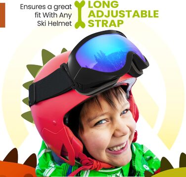 Дитяча лижна маска OutdoorMaster з UV-захистом, сумісна з шоломом, чорна оправа, REVO-синя лінза VLT 15%