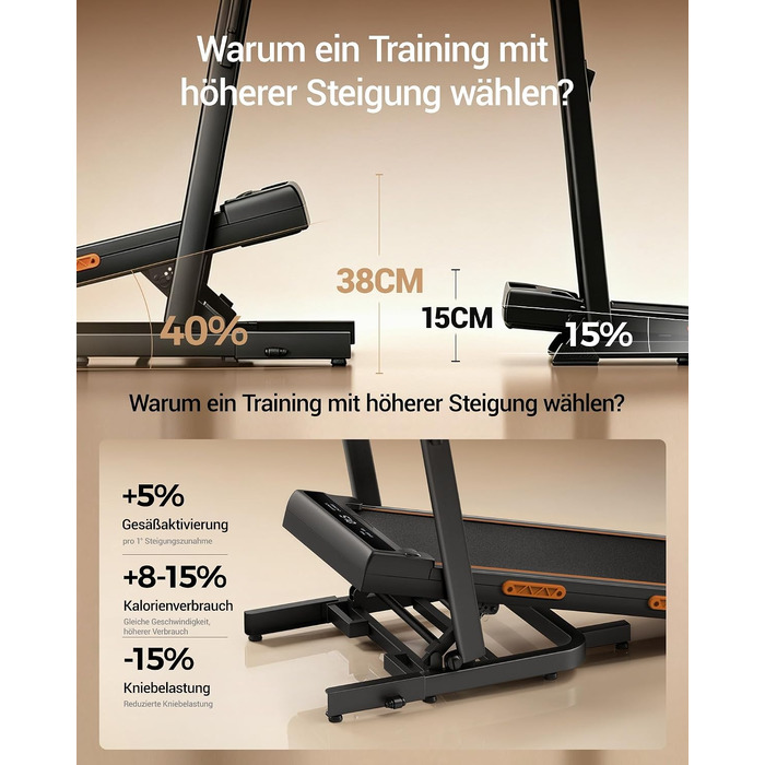 Складана бігова доріжка UMAY Walking Pad з нахилом 40% для дому та офісу, подовжені поручні 130 см, компактний дизайн, безшумна робота, чорна