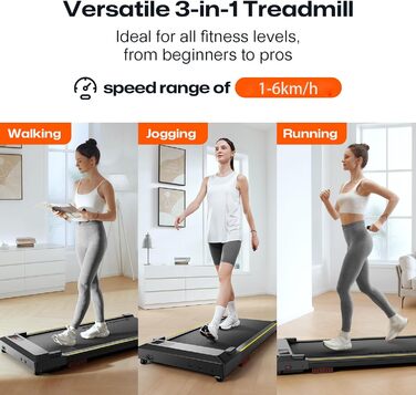 UREVO Smart Walking Pad - компактний тихий біговий столик з амортизацією, додаток для фітнесу, до 136 кг, для дому/офісу, чорний