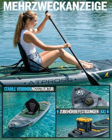 SUP дошка для плавання стоячи з сидінням та аксесуарами, 320x84 см, для 2 осіб, вантажопідйомність 200 кг, нековзка, темно-синьо-зелена