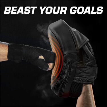 Лапи для боксу Beast Gear з натуральної шкіри, вигнуті, з підтримкою зап'ястя та регульованим ременем для хук, джебу, MMA, кікбоксингу та муай-тай