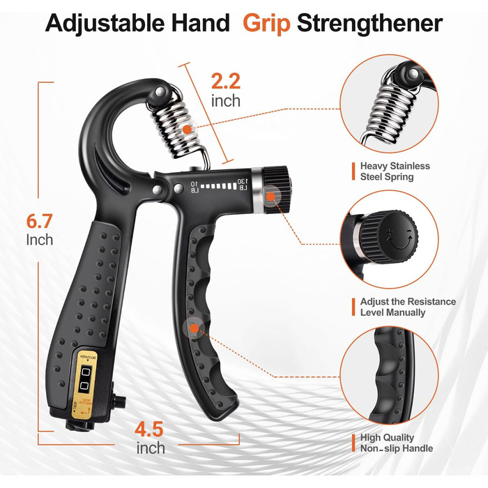 Набір для тренування сили хвату TADAKAZU (5 шт.): Силовий тренажер для рук, хватки, пальців, кульки для зняття стресу та кільце для тренування передпліччя. Чорний.
