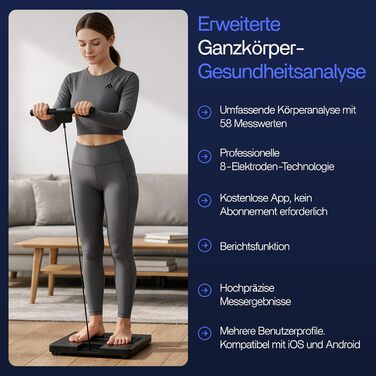 Розумні ваги для аналізу складу тіла Körperanalyse-Waage: 58 показників, 8 електродів, Bluetooth, додаток без підписки, мультикористувач, звітність