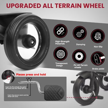 Дитяче трьохколісне велосипед UBRAVOO 7-в-1, для дітей від 6 місяців до 5 років, з фарами, педальним гальмом, розширеним козирком, знімним захистом, прогулочний візок з функцією ходьби та кермування, чорний