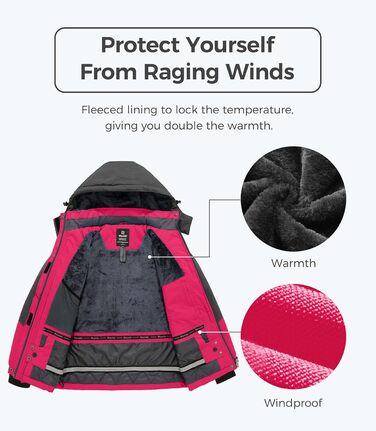 Жіноча куртка Wantdo для гірського хайкінгу та походів, водонепроникна вітрозахисна куртка-вітрівка з капюшоном, тепла з підкладкою, рожево-рожевий колір, розмір M