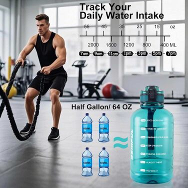 Фляга спортивна 2л GEMFUL з мітками часу - BPA Free, без витоку, з ручкою для фітнесу, офісу та відпочинку на природі