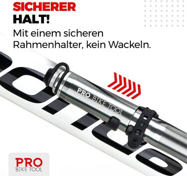 Міні-насос для велосипеда PRO BIKE TOOL з манометром - для Presta та Schrader клапанів, тиск до 6.9 Bar, легкий, з індикатором тиску, для шосейних та гірських велосипедів, титан, 22.8 x 7 x 3 см