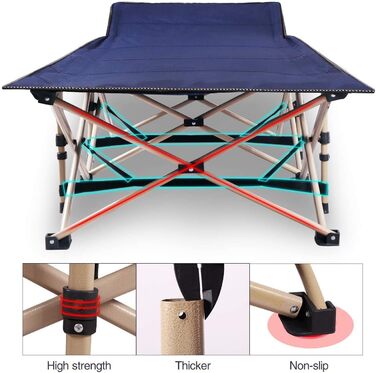 Розкладне ліжко для кемпінгу CampMax - XXL, 190x71x38 см, 226 кг, для відпочинку на природі, блакитне