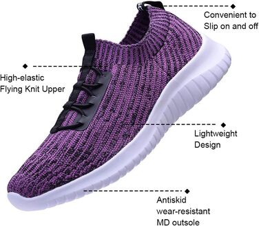 Кросівки жіночі TIOSEBON slip-on, фіолетові, легкі, дихаючі, для спорту та прогулянок, розмір 44 EU