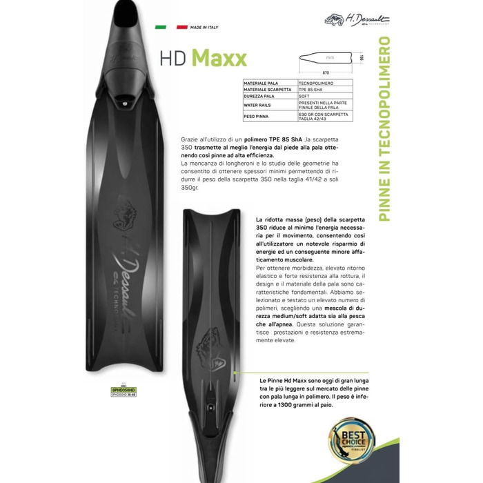 Ласти C4 H.Dessault HD Maxx Soft з технополімеру з калошею HD 350 для апное та підводного полювання