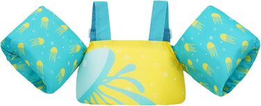 Надувні рукавики для плавання Gogokids для дітей 2-6 років (33-66lbs/15-30kg), безпечні рукавики для плавання з застібкою та рукавами (Жовті медузи)