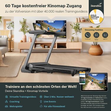 Бігова доріжка Skandika Nordik K18-S, електрична, складна, нахил до 18%, 1-18 км/год, LED-дисплей, сумісна з додатками, бігова поверхня 130x49 см, до 130 кг, для дому