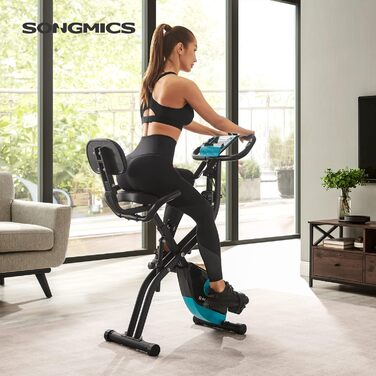 SONGMICS Велотренажер для дому, складаний, з еластичним гумкою, вертикальна та напівлежача позиція, чорно-синій SEB014Q01
