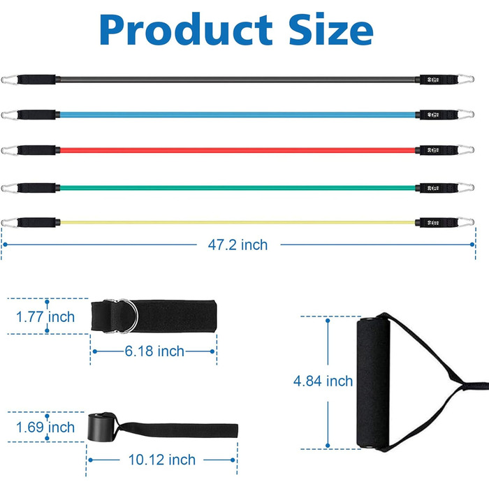 Набір еластичних стрічок для фітнесу: стрічки для силових тренувань, пілатесу, з дверним кріпленням, ручками та петлями для ніг