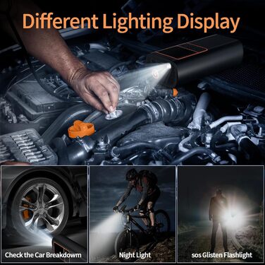 Електричний повітряний насос 150 PSI - акумуляторний компресор з LED-дисплеєм, перезаряджається для велосипеда, авто, мотоцикла та м'ячів