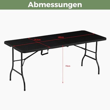 Стіл Albatros Buffettisch Чорний/Роттан – 182x75 см, розкладний, міцний, для 10 осіб, з ручкою для перенесення, для пивного фестивалю