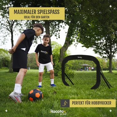 Дитячі футбольні ворота для саду – 2 шт. з посиленими штангами з скловолокна. Комплект включає м'яч, насос, ґрунтові анкери та сумку для транспортування. Чорні ворота для футболу для дітей