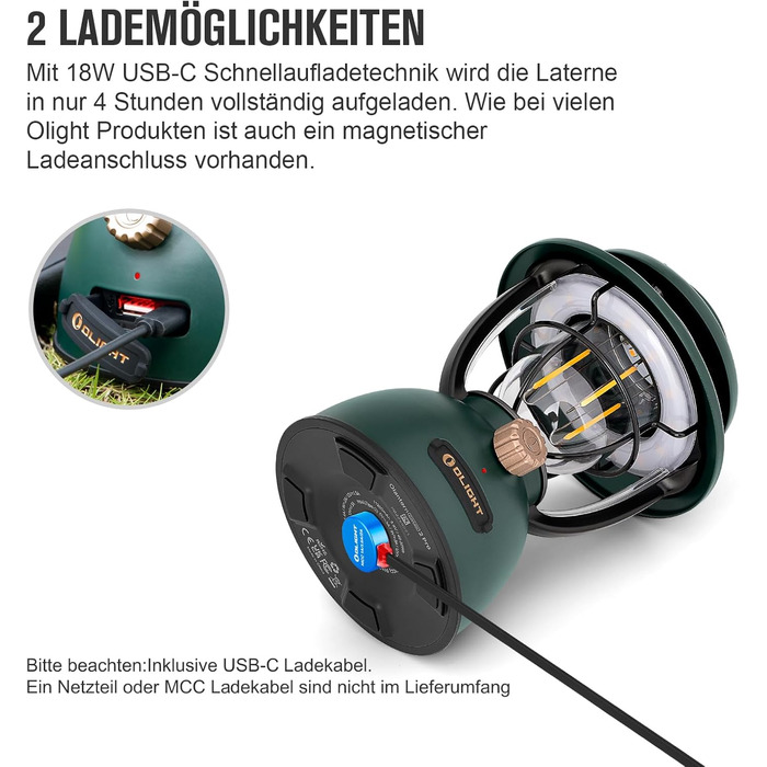 Ліхтар кемпінговий Olight Olantern Classic 2 Pro, 300 LM, LED, ретро-стиль, USB, регулювання яскравості, для кемпінгу, саду, туризму (світло-зелений)