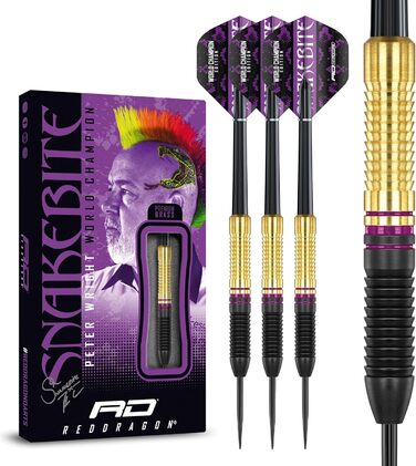 Дротики для дартсу Red Dragon Peter Wright Snakebite Brass з латуні, сталевий наконечник, фіолетові