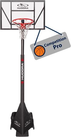 Баскетбольний щит HUDORA Competition Pro з регулюванням висоти, мобільний, на стійці з колесами, для дітей, підлітків і дорослих, для вулиці