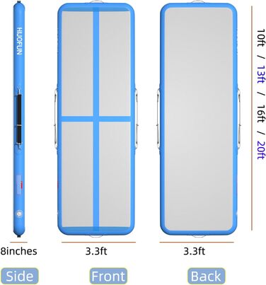 Гімнастичний надувний мат для акробатики та тренувань 3/4/5/6 метрів, 20 см заввишки, біло-блакитна. Ідеально для йоги, таekwondo, акробатики.