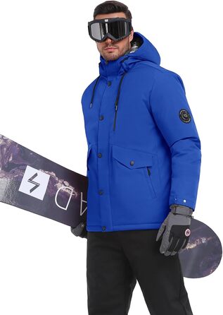 Водонепроникна зимова куртка Voqeen для чоловіків, тепла сноуборд куртка з капюшоном, вітрозахисна, для активного відпочинку, з термо-функціональною підкладкою, для походів та катання на сноуборді (Блакитний, XL)