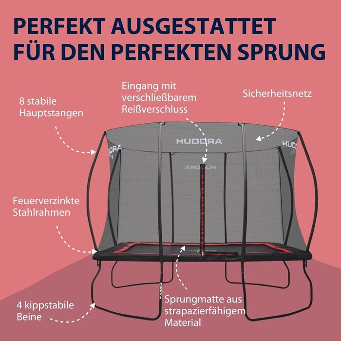 Батут HUDORA 4square 244x366/215x305 см - великий прямокутний для активного відпочинку, до 120 кг, сімейний, висока пружність, якісний