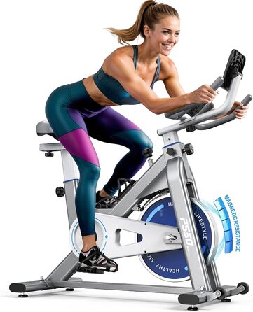 Велотренажер FYSIQ Heimtrainer, 300 Вт, 150 кг, дисплей RPM, тримач для планшета, білий