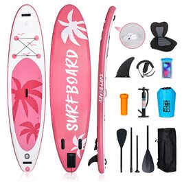 SUP дошка надувна YUSING 11' (335x76x15 см) рожева, комплект: весло, насос, рюкзак, ліш, сумка, до 150 кг
