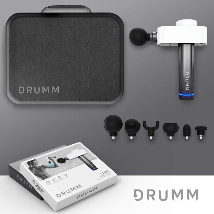 Електричний масажний пістолет DRUMM T-1 для глибокої перкусійної терапії, стимуляції м’язів, 6 насадок, безщітковий двигун, тиха робота