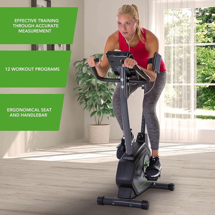Велотренажер Tunturi Cardio Fit E30 з магнітною системою, LCD-дисплеєм, датчиками пульсу та тримачем для планшета, домашній ергометр для фітнесу