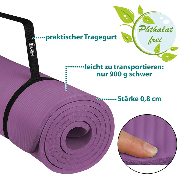 Йога мат ALPIDEX 183x60x0.8 см - нетоксична фітнес килимок з E-book, ремінком, протиковзким покриттям для гімнастики, йоги, пілатесу, фітнесу, HIIT, реабілітації (Рожевий)