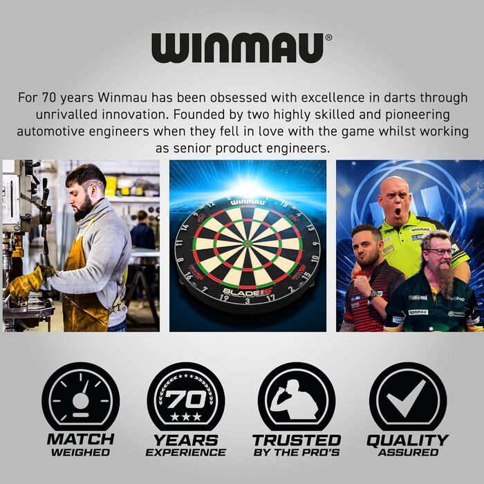 Дротики WINMAU Michael Van Gerwen vs Simon Whitlock, набір із 2-х, 22 г, сталевий наконечник, латунь, з оперенням та шaftами