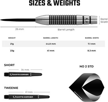 Дротики Darts Corner Warfare зі сталевим наконечником, 80% вольфраму, чорне кільце, 21 г