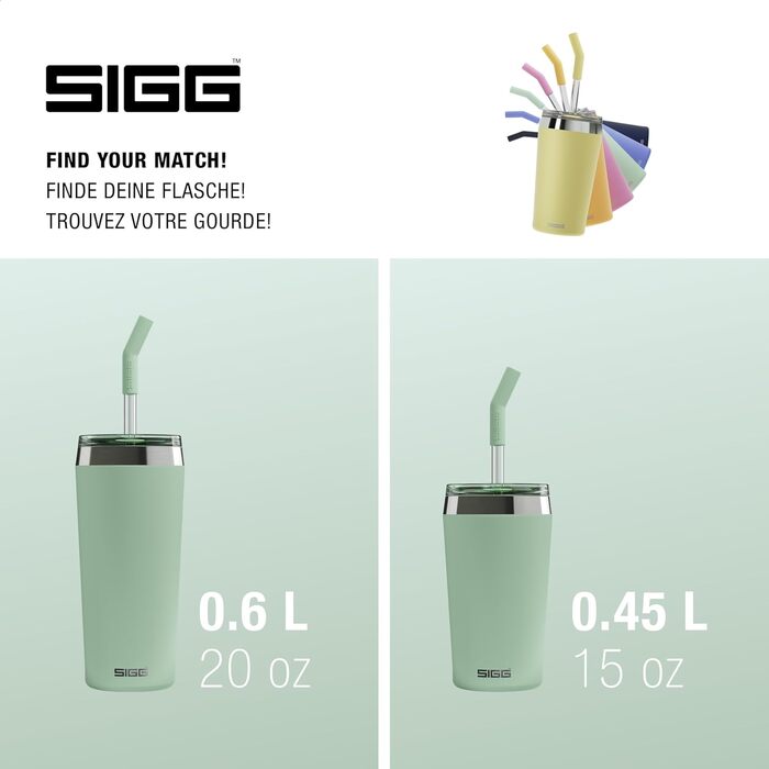 Термокружка SIGG Helia 0.6 л Milky Green з багаторазовою скляною трубочкою та щіточкою, герметична, BPA-free, з нержавіючої сталі 18/8, для подорожей