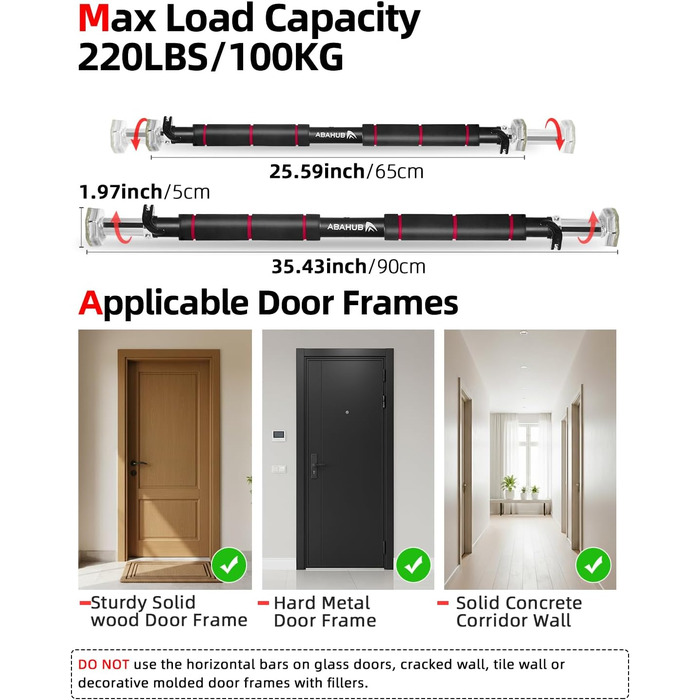 Кімнатна турнік Abahub для дверей з фіксатором, без свердління, чорно-червоний, для домашніх тренувань