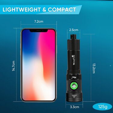 Водонепромісний ліхтар WINDFIRE Tauchschein для дайвінгу та снорклінгу, IPX8, 4 режими, індикатор заряду, перезаряджається