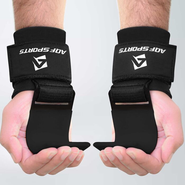 Набори гаків для важкої атлетики AQF – нековзні ручки з гумовим покриттям, 8 мм неопренова підкладка, для чоловіків та жінок (пара), ідеальні для підйому ваги та пауерліфтингу (чорний)