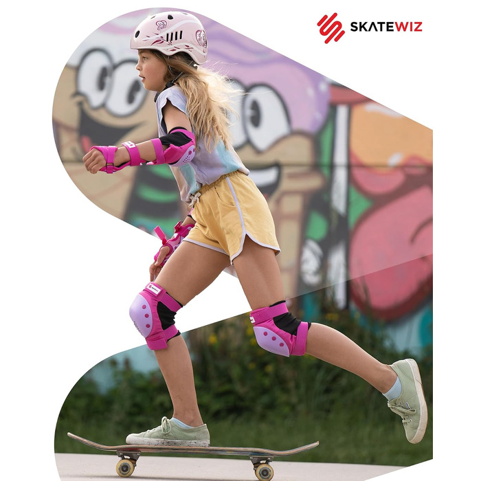 Захисний набір для дітей SKATEWIZ SMASH: наколінники та налокітники для роликів, скейтборда та інлайнерів, розмір S, рожево-фіолетовий