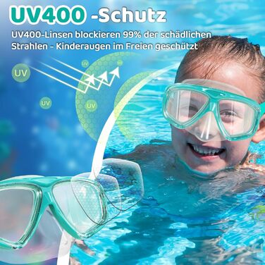 Дитячі окуляри для плавання Vvinca з захистом носа та м'яким ремінцем, міцні, антизапітніючі та водонепроникні, для дітей 3-14 років, колір: темно-зелений
