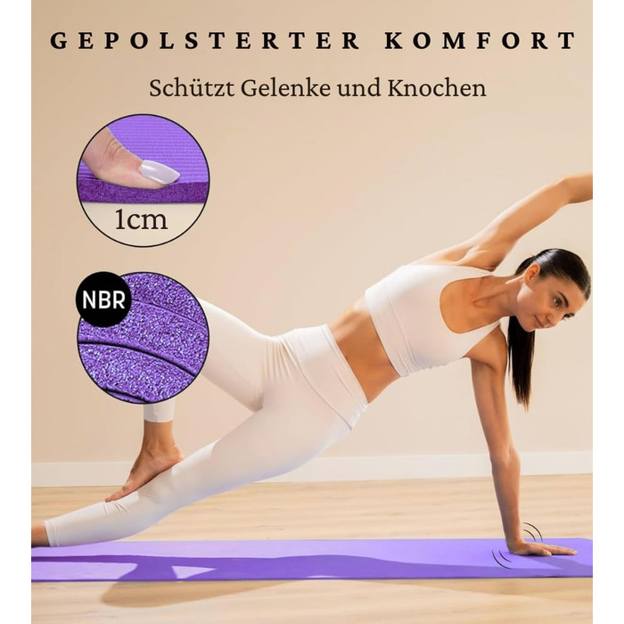 Килимок для йоги 60x185 см – фіолетовий, нековзний, товстий. Килимок для фітнесу, спорту, тренувань, залу.