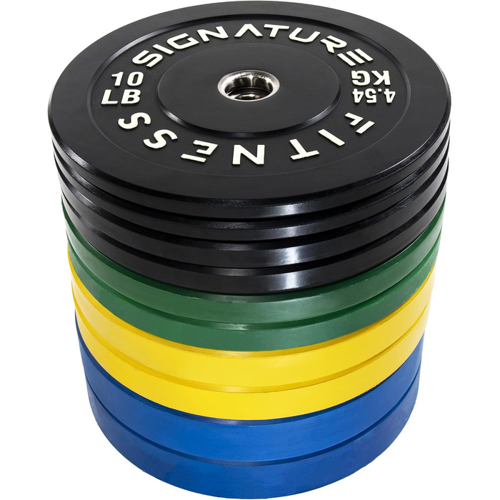 Олімпійські диски Signature Fitness з металевою втулкою, 5,1 см, набір 117,9 кг (2x10/15/20,4/25/35 кг), кольорові