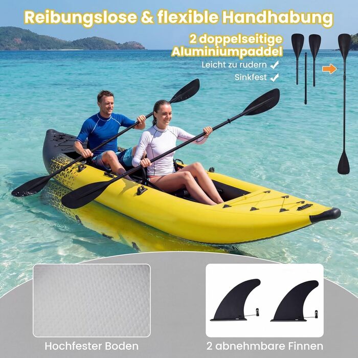Надувний каяк COSTWAY для 2 осіб з веслами, сидінням EVA та насосом, жовтий