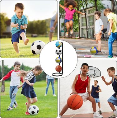 Стельовий органайзер для м'ячів на 4 яруси, з вуглецевої сталі, для футболу, волейболу, баскетболу, гараж, спортзал